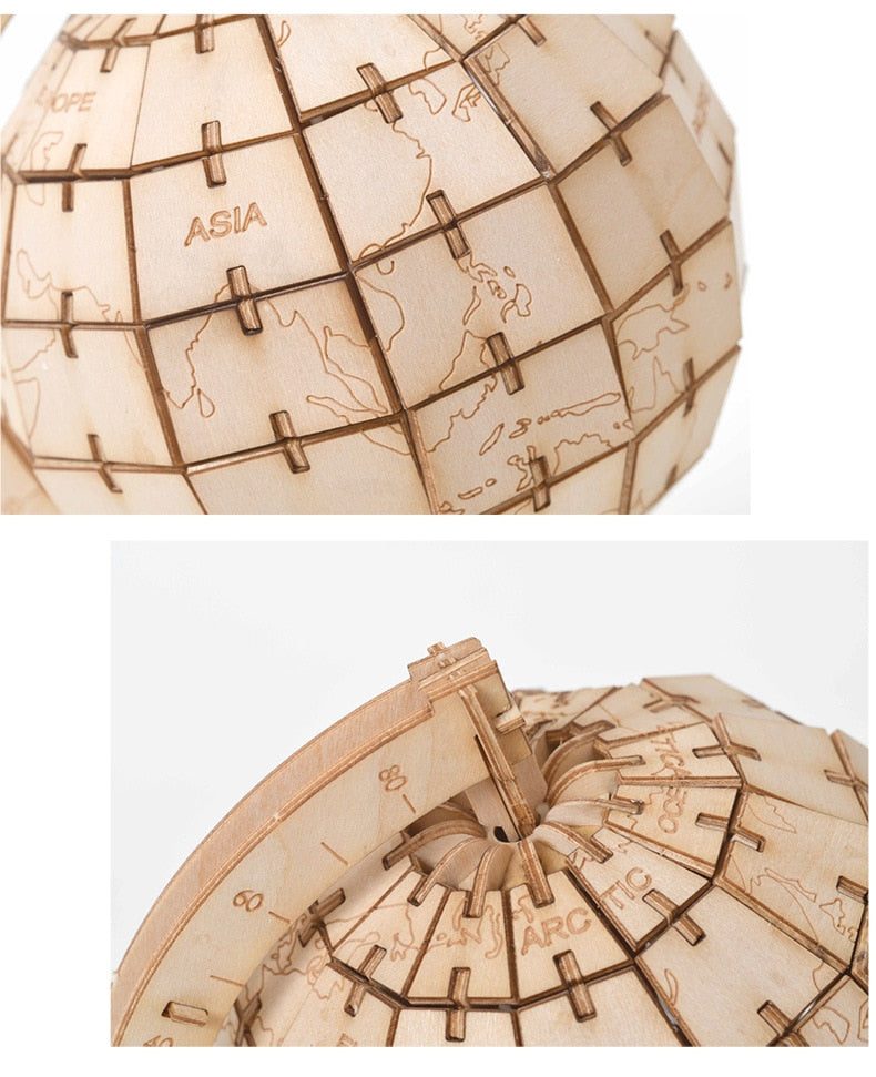 Globe terrestre puzzle 3D en bois